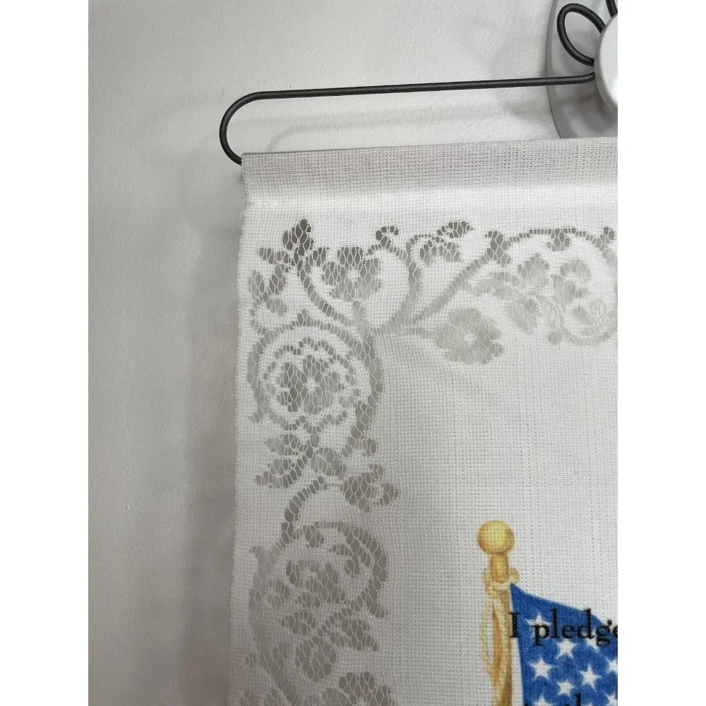 Vintage Patriotic Banner USA Pledge of Allegiance Lace Hang Bar Scroll Multi